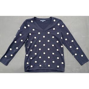 TOMMY HILFIGER Sweater Navy Blue White Polka Dot Cotton Size LG